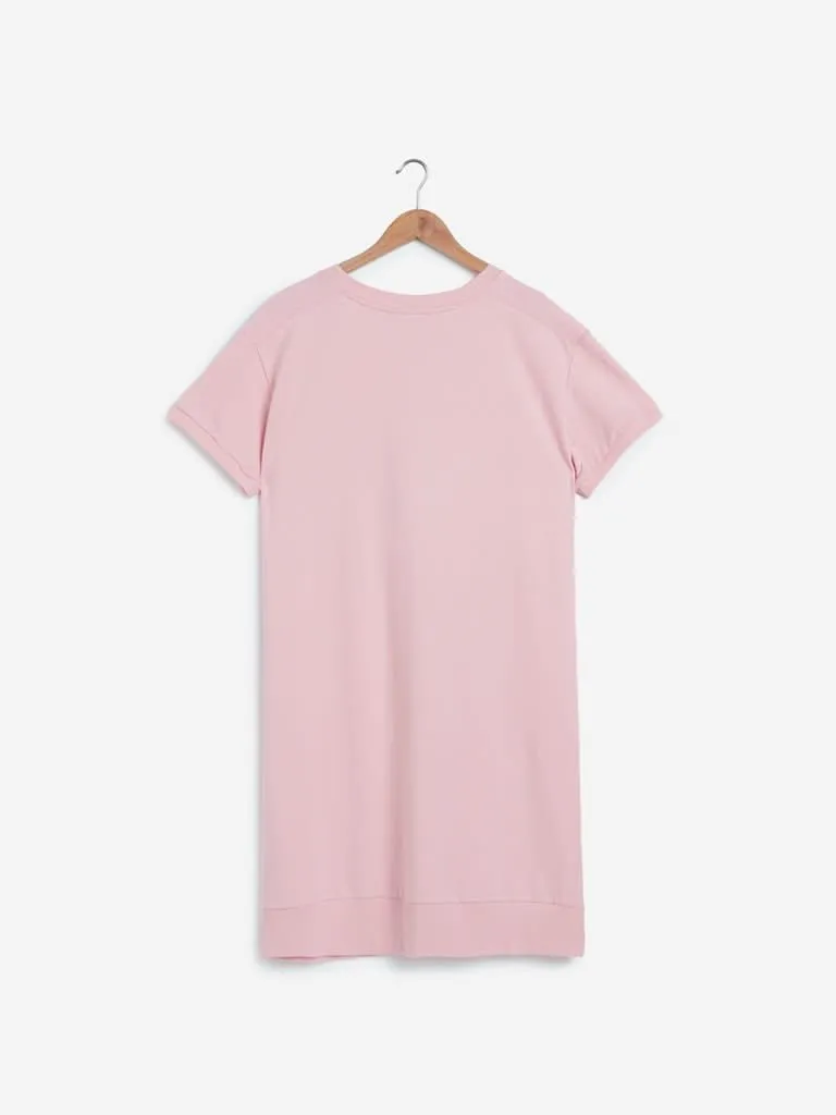 Sassy Soda Curves Light Pink Text Print Dress