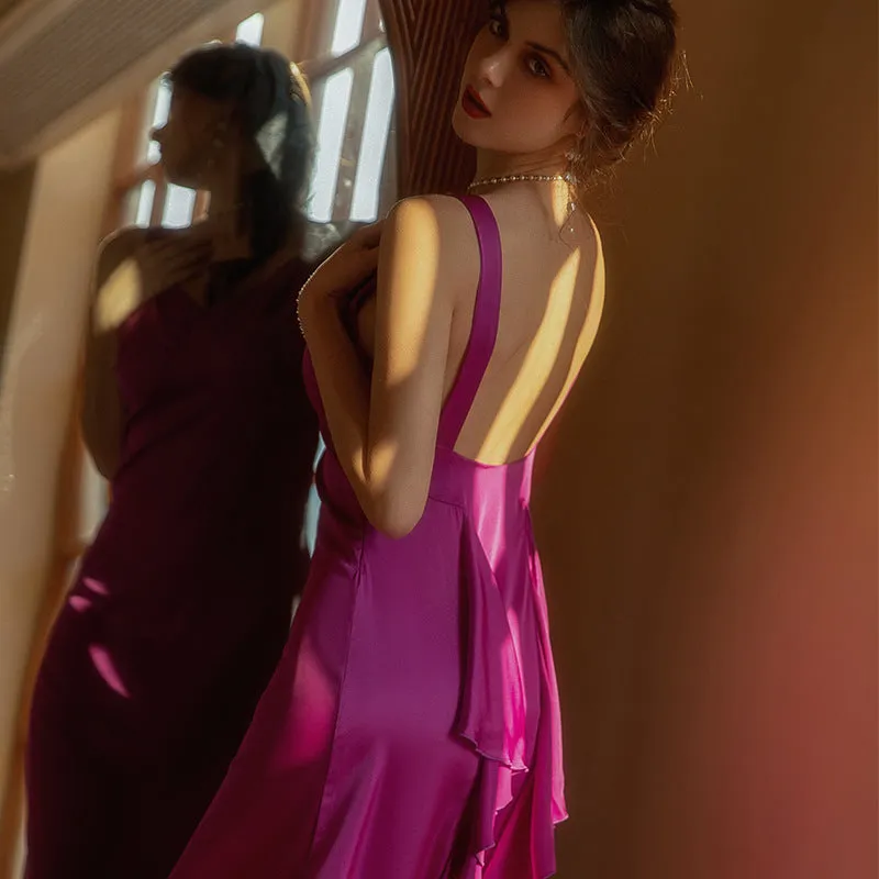 Satin Open Back Nightgown Bridal Wedding Nightdress