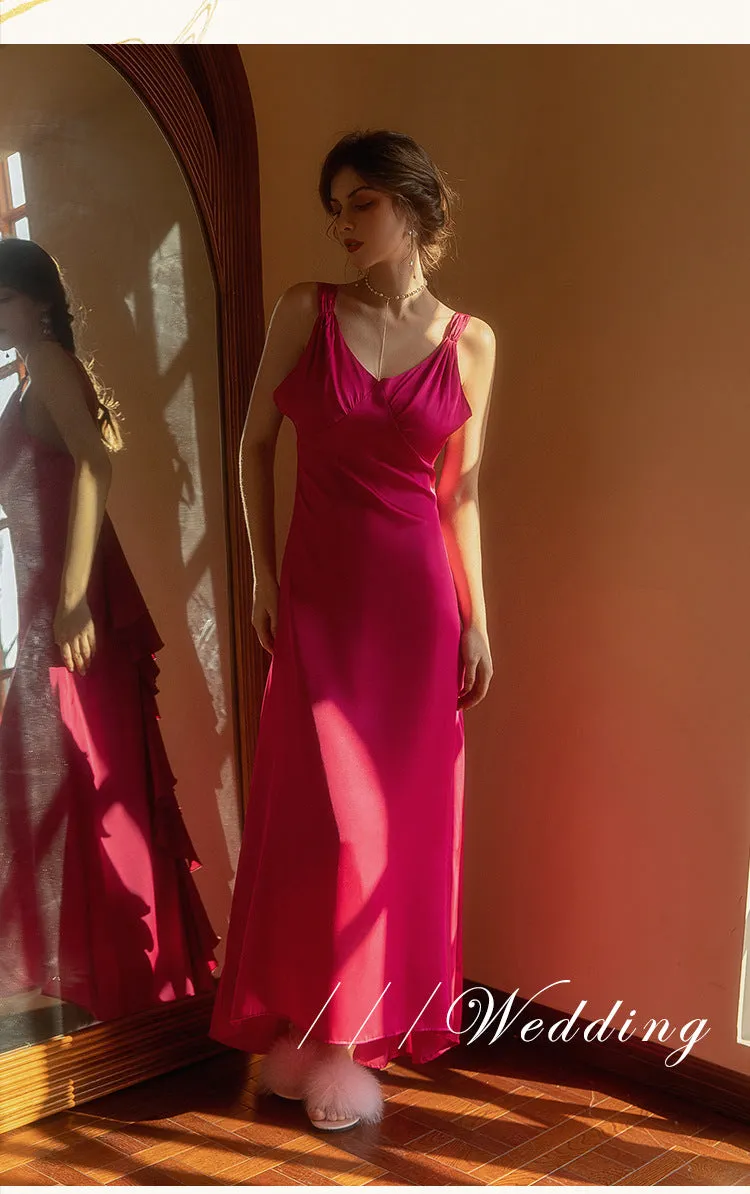 Satin Open Back Nightgown Bridal Wedding Nightdress