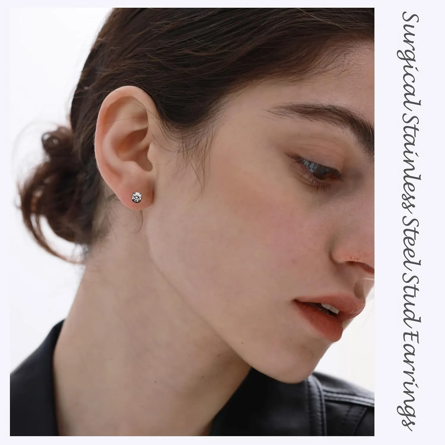 Stainless Steel Screw Back Stud Earrings for Men Women Titanium Hypoallergenic Earring for Sensitive Ears Surgical Steel Rainbow CZ Double Side Black sleeper Studs