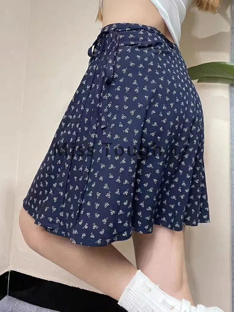 TAVIMART  -  Korean Fashion Loose V Neck 2 Piece Set Women Elegant Casual Long Sleeve Lace Solid Tops Female   High Waist Print Short Skirt