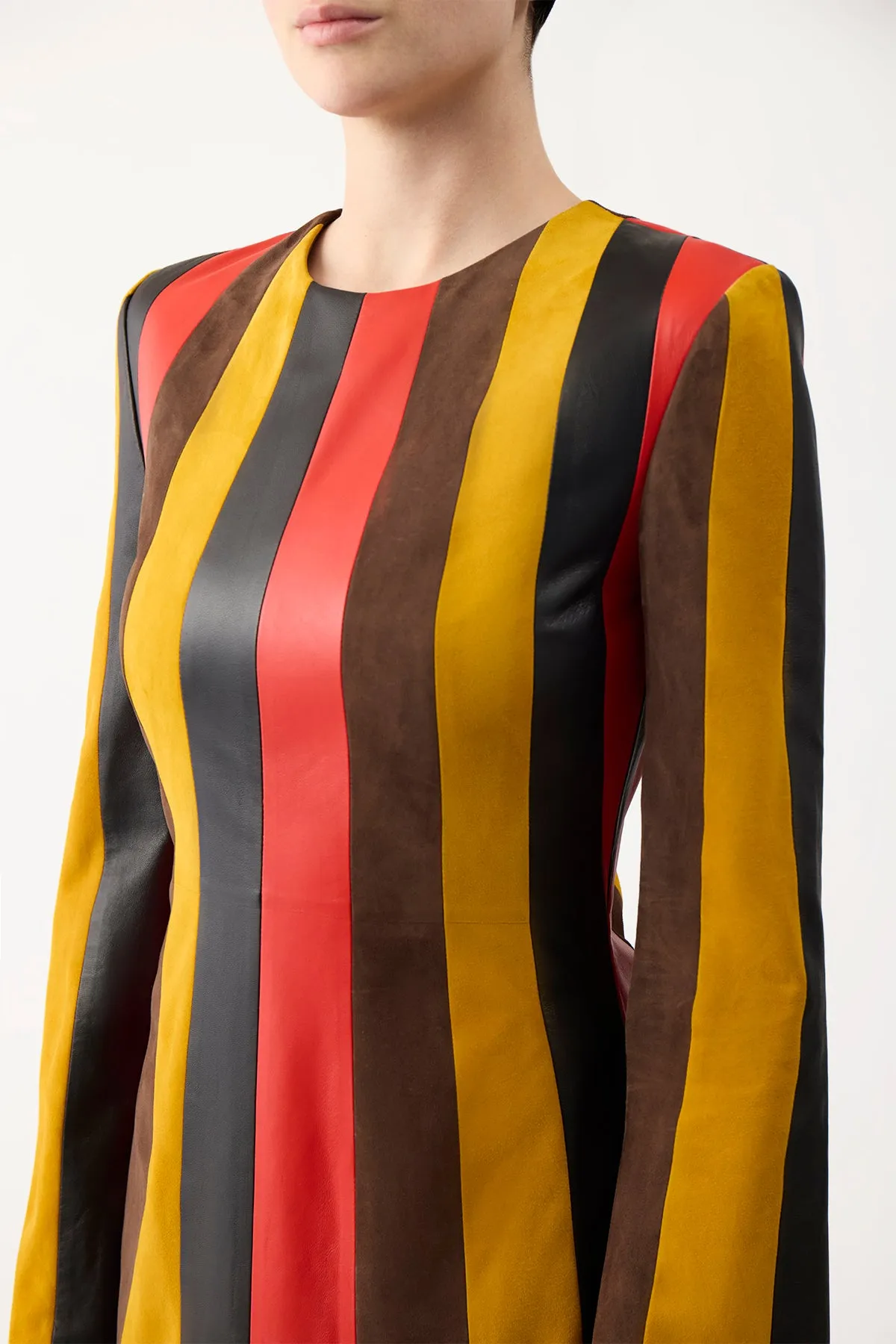 Taylor Dress in Multi Striped Leather & Suede