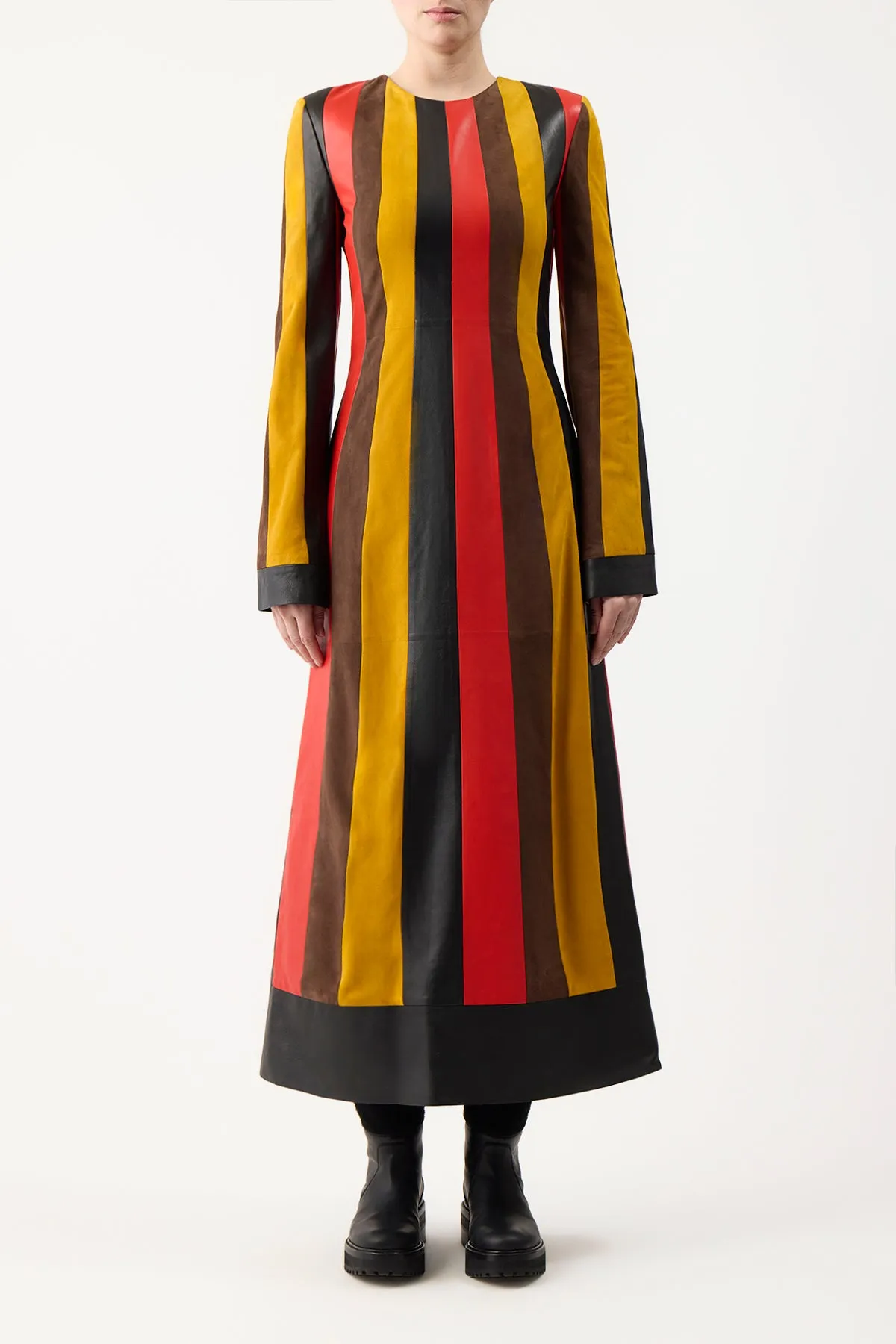 Taylor Dress in Multi Striped Leather & Suede