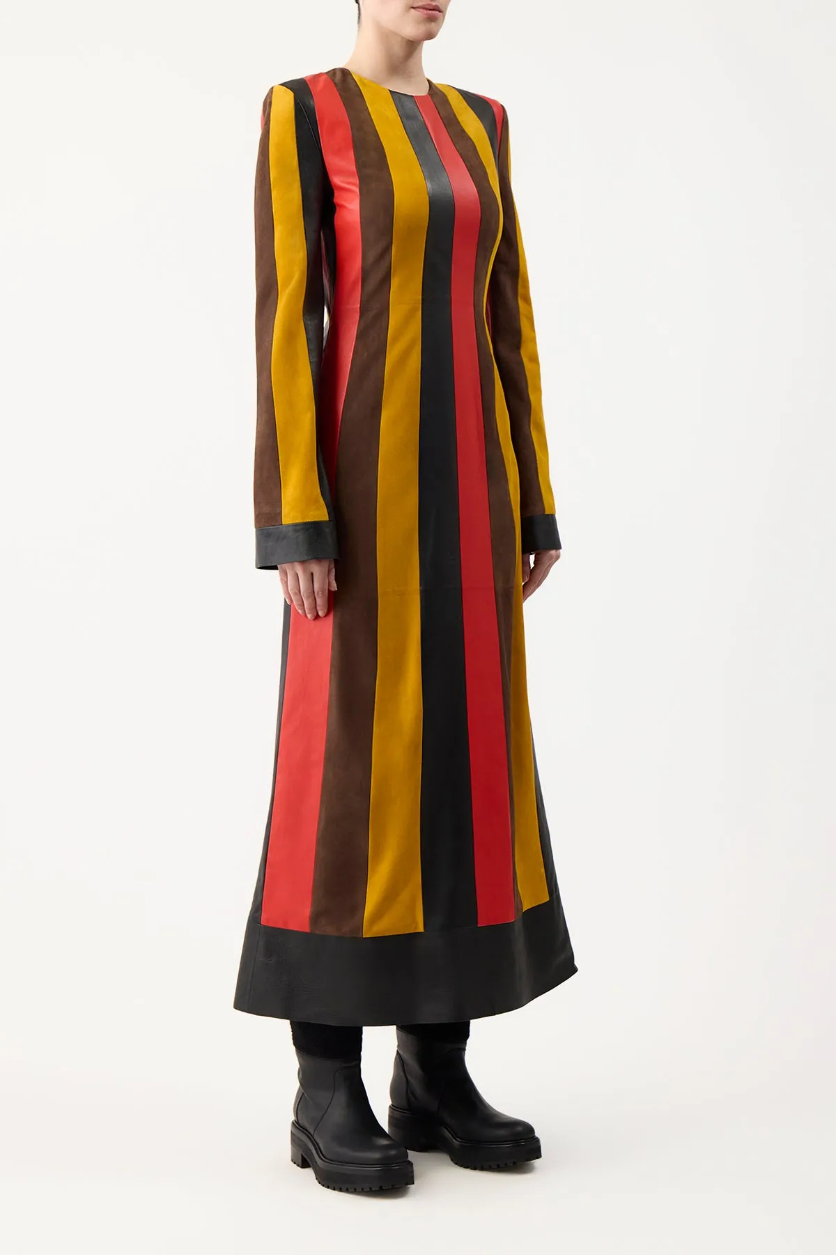 Taylor Dress in Multi Striped Leather & Suede