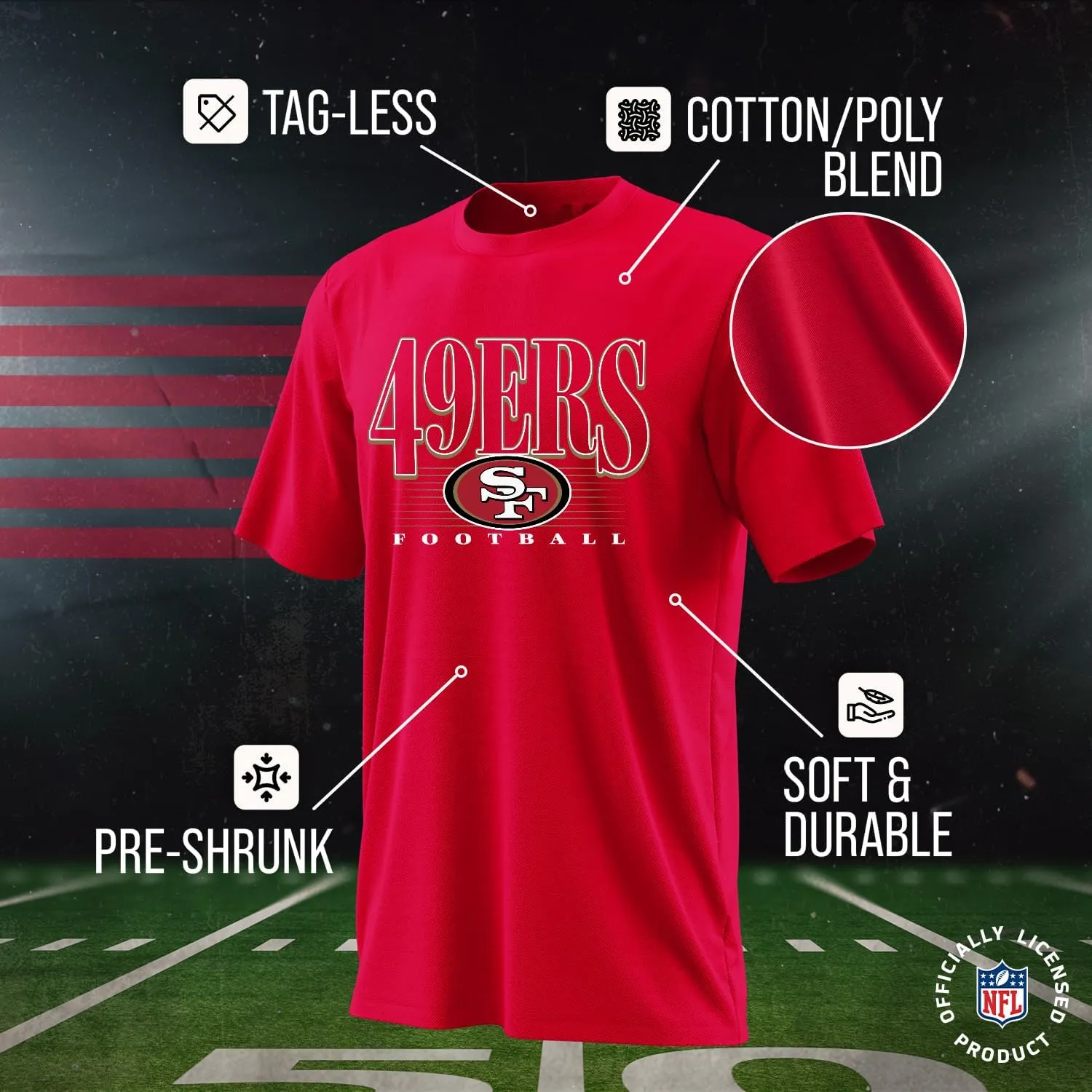 Team Fan Apparel NFL Adult Overtime Blueprint Tag-Less T-Shirt, Unisex Football Tee