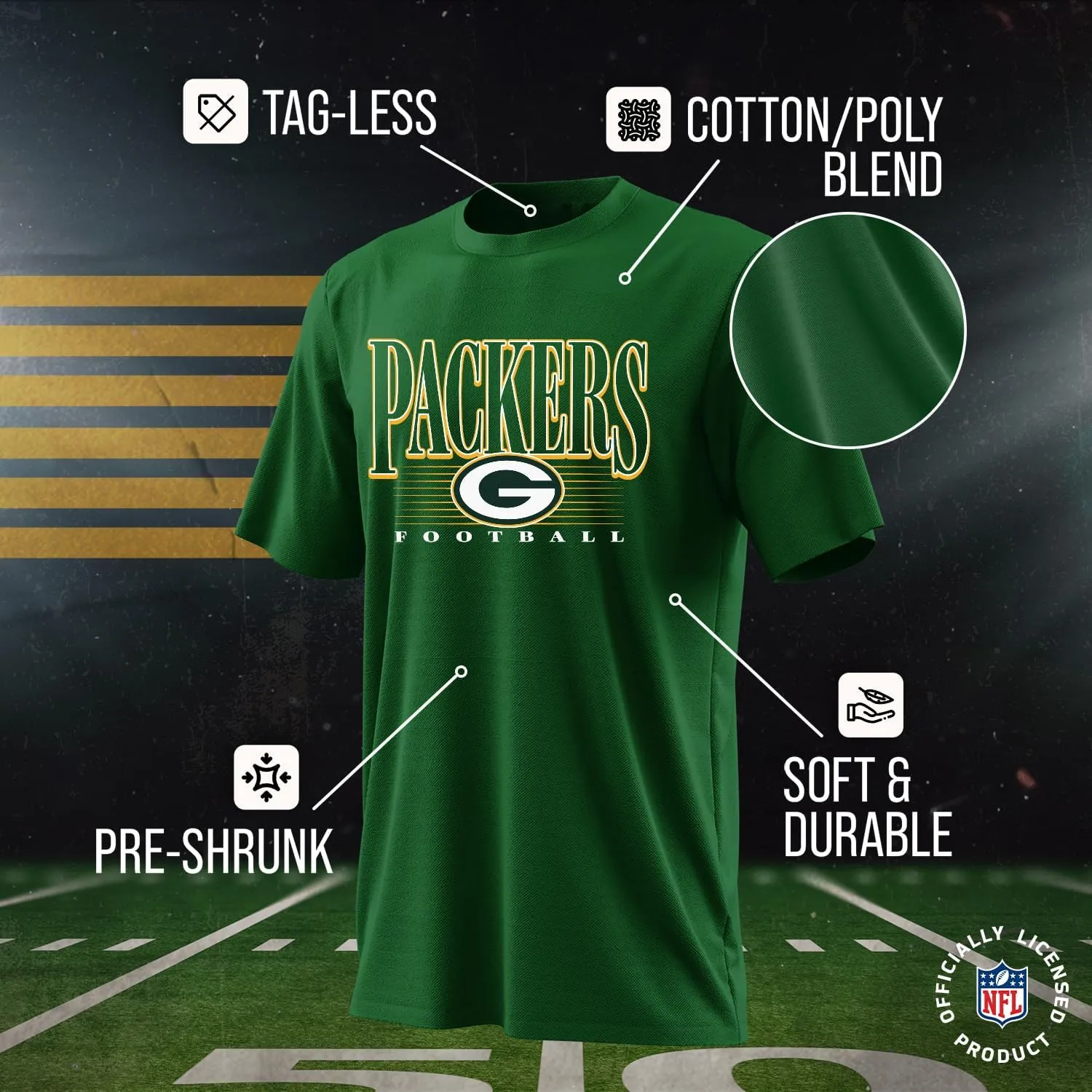 Team Fan Apparel NFL Adult Overtime Blueprint Tag-Less T-Shirt, Unisex Football Tee