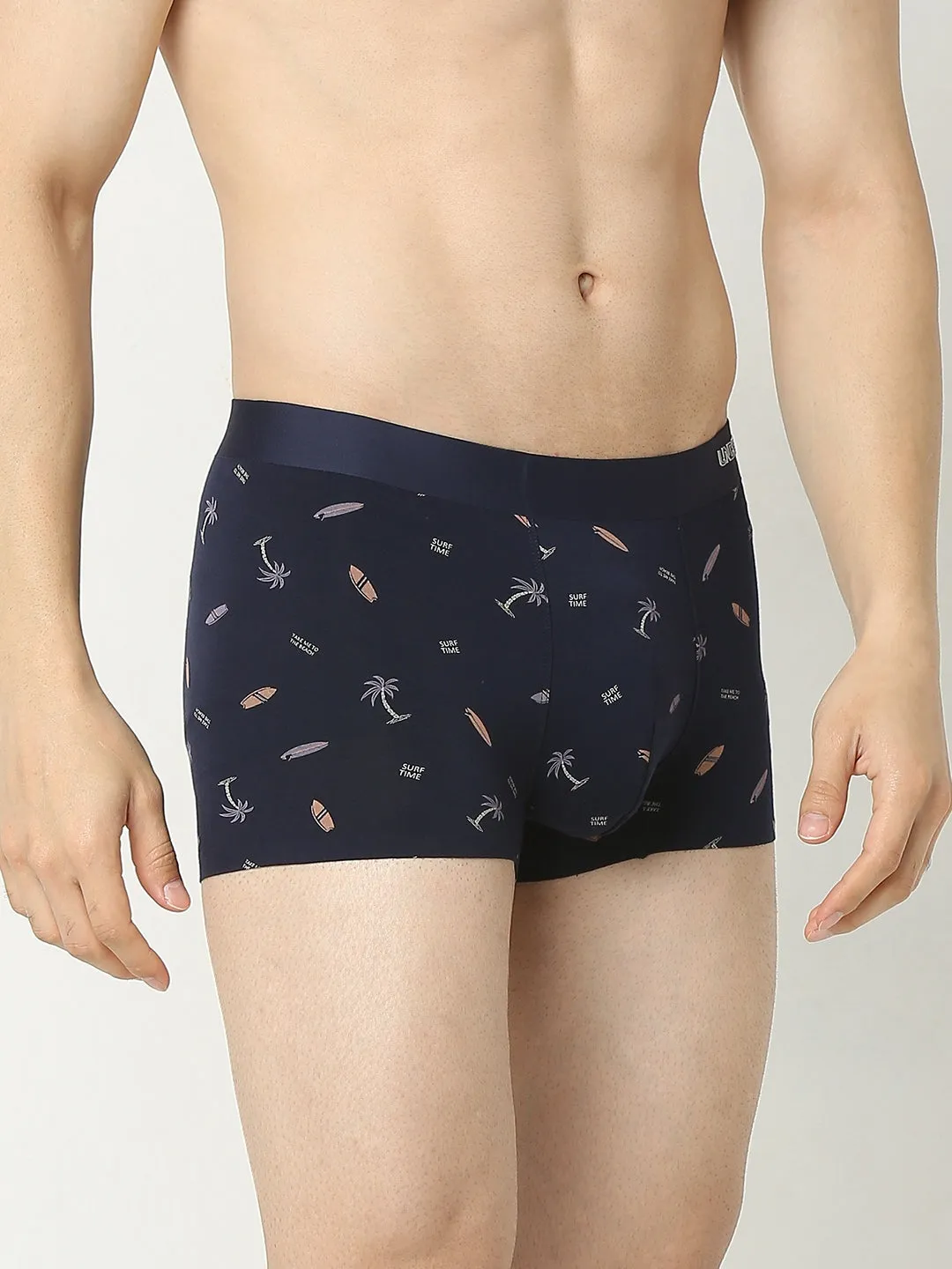Underjeans By Spykar Men Super Premium Printed Bonded Elastic Navy Trunk