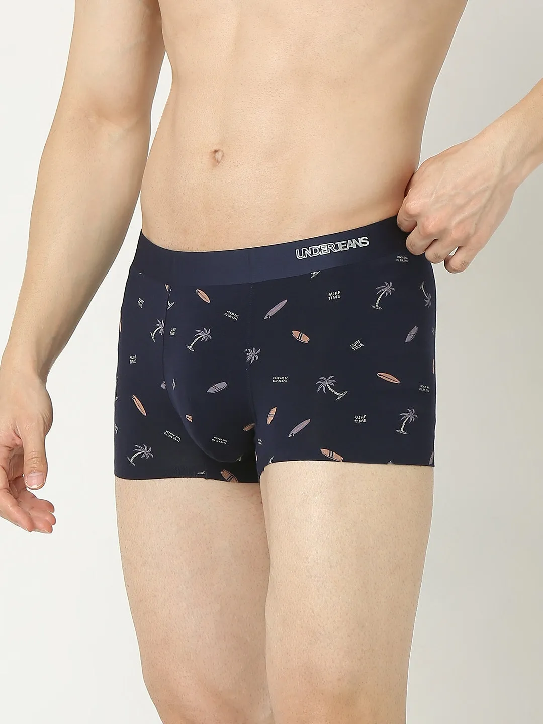 Underjeans By Spykar Men Super Premium Printed Bonded Elastic Navy Trunk