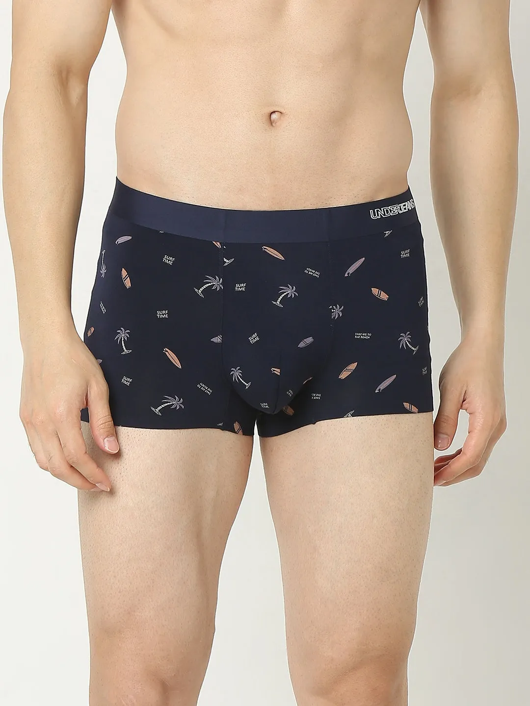 Underjeans By Spykar Men Super Premium Printed Bonded Elastic Navy Trunk