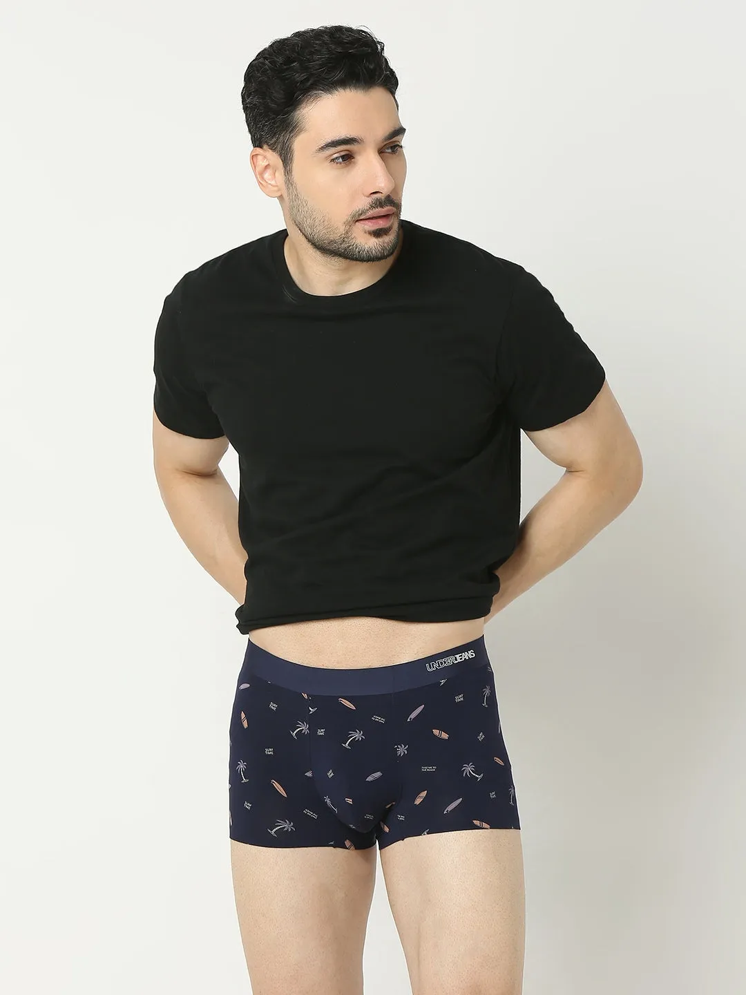 Underjeans By Spykar Men Super Premium Printed Bonded Elastic Navy Trunk