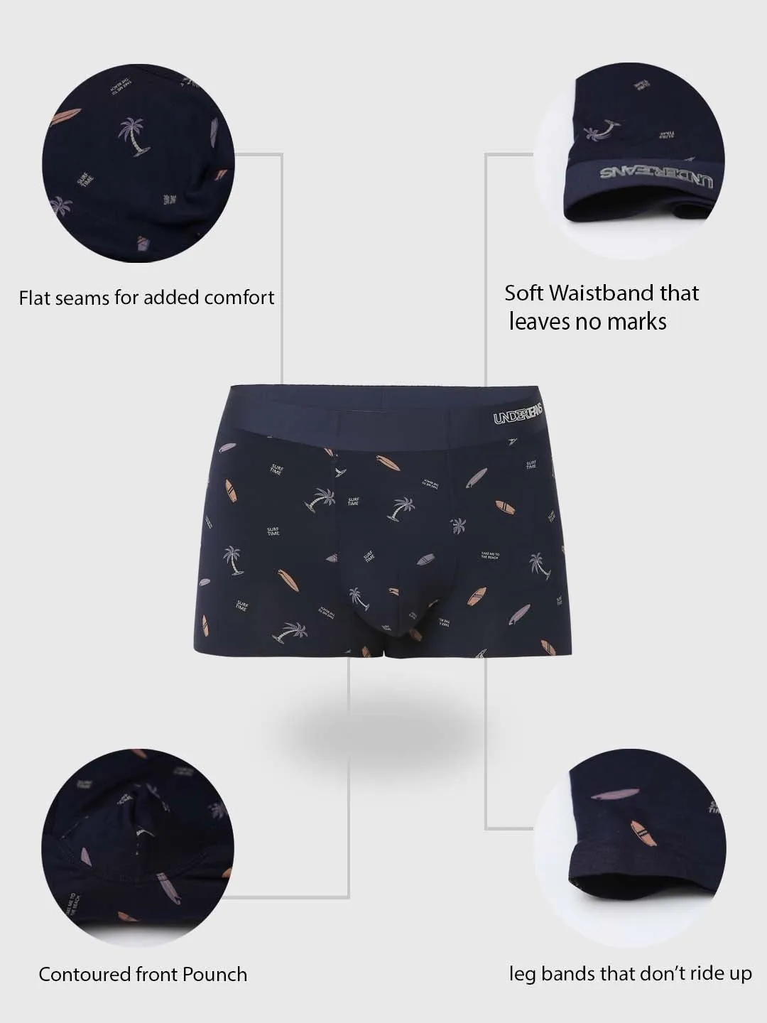 Underjeans By Spykar Men Super Premium Printed Bonded Elastic Navy Trunk
