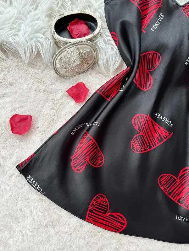 Valentine's Day Red Lip Print Satin Slip Nightdress V Neck Backless Mini Sleep Dress  Women's Sleepwear   Dresses