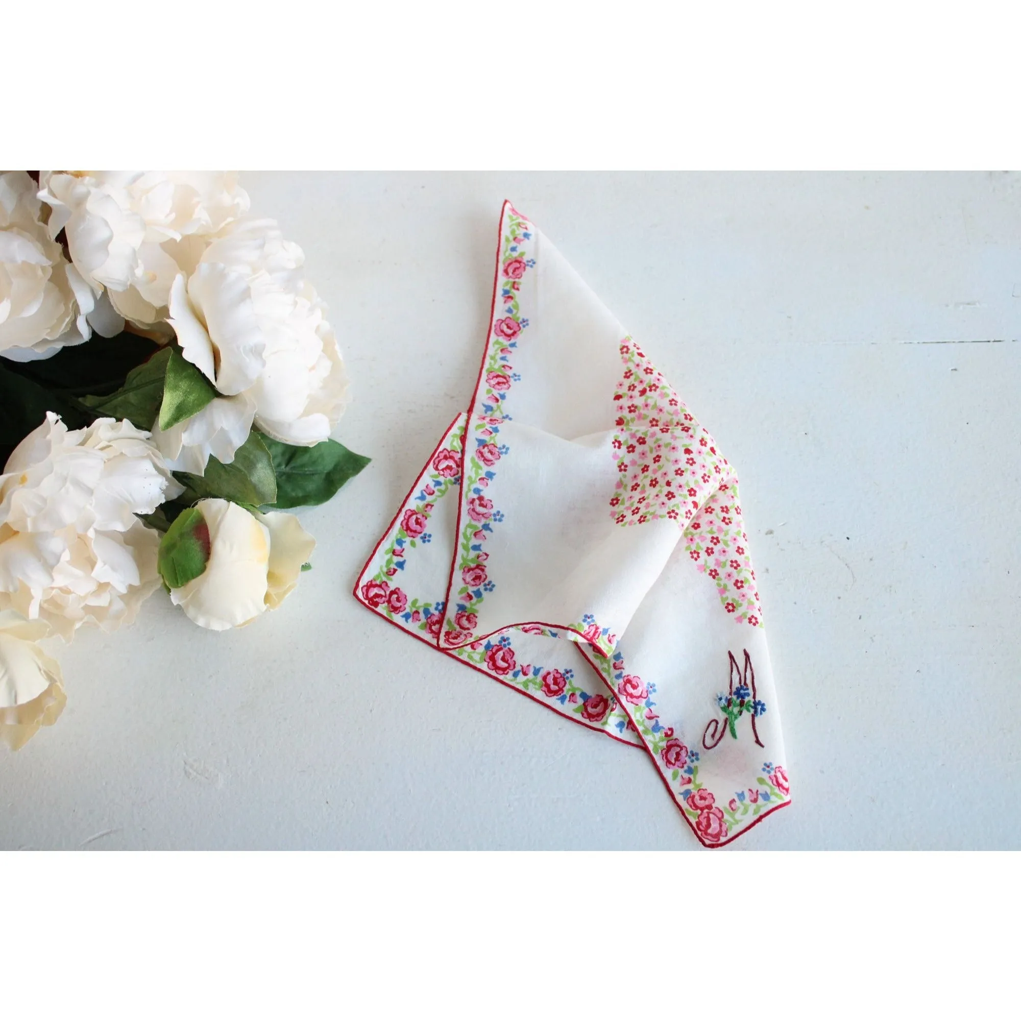 Vintage Cotton  Monogram M  Handkerchief