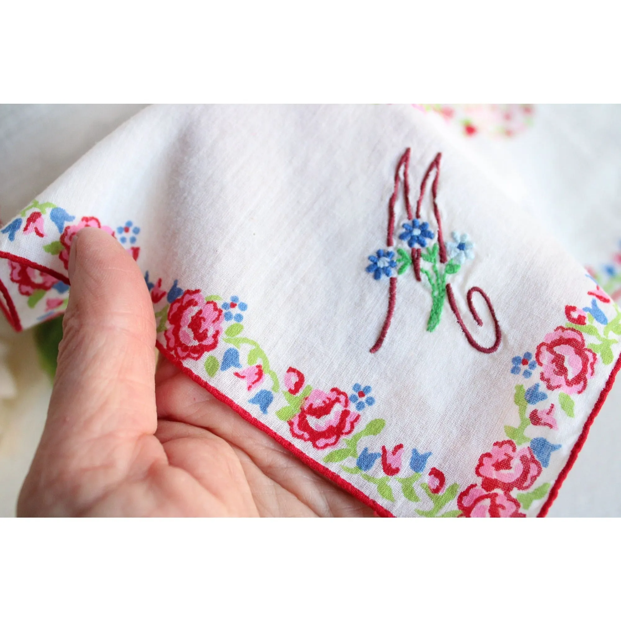 Vintage Cotton  Monogram M  Handkerchief