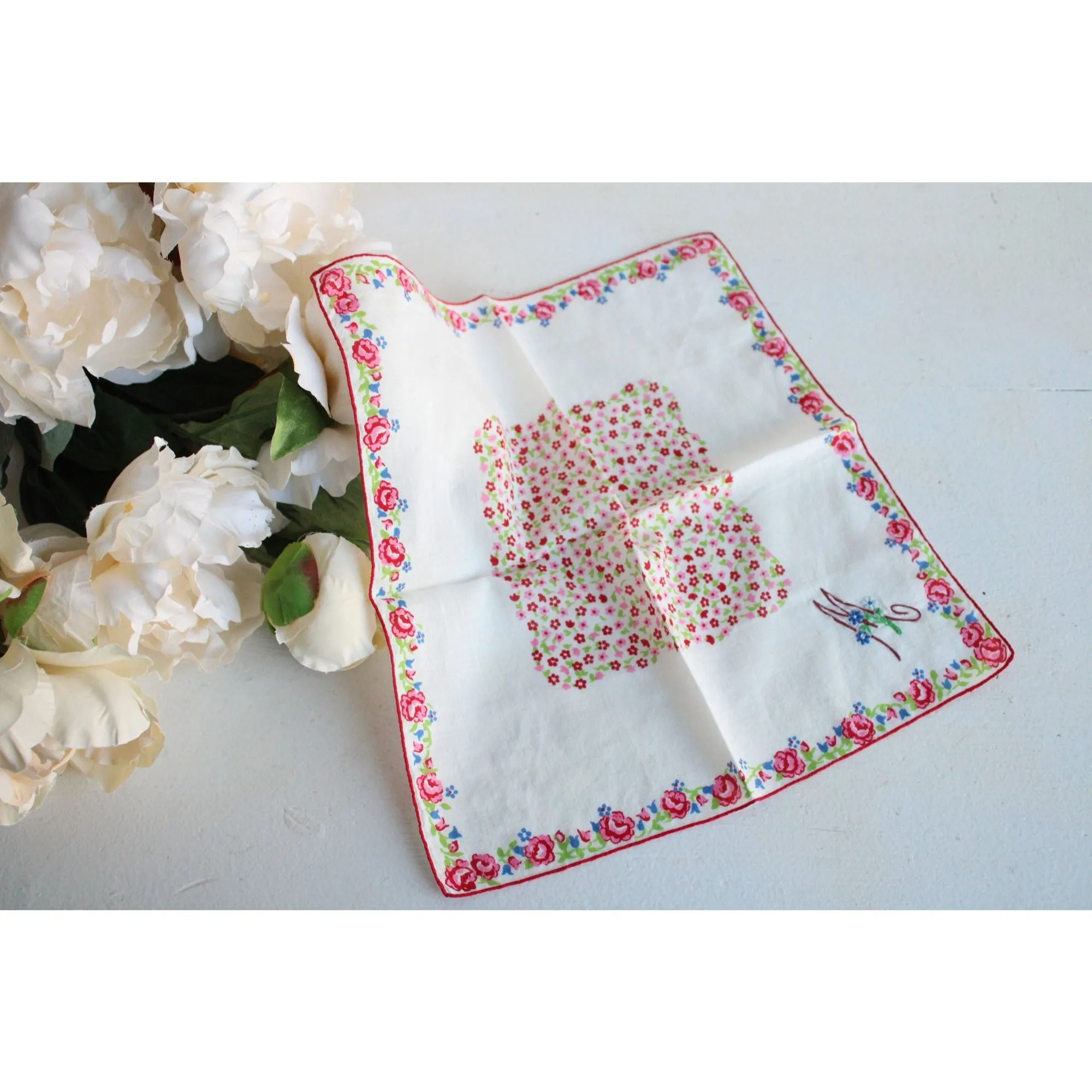 Vintage Cotton  Monogram M  Handkerchief