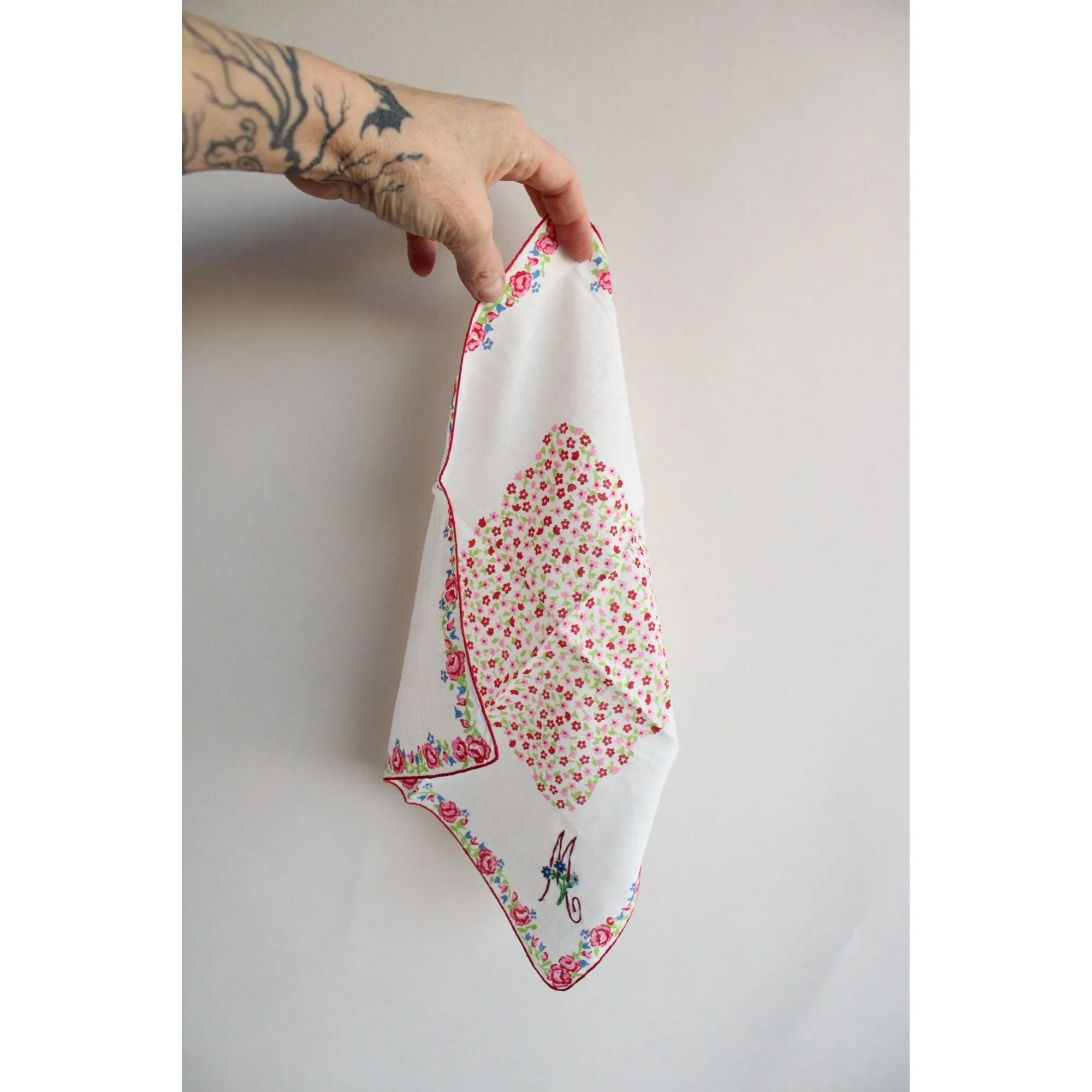 Vintage Cotton  Monogram M  Handkerchief