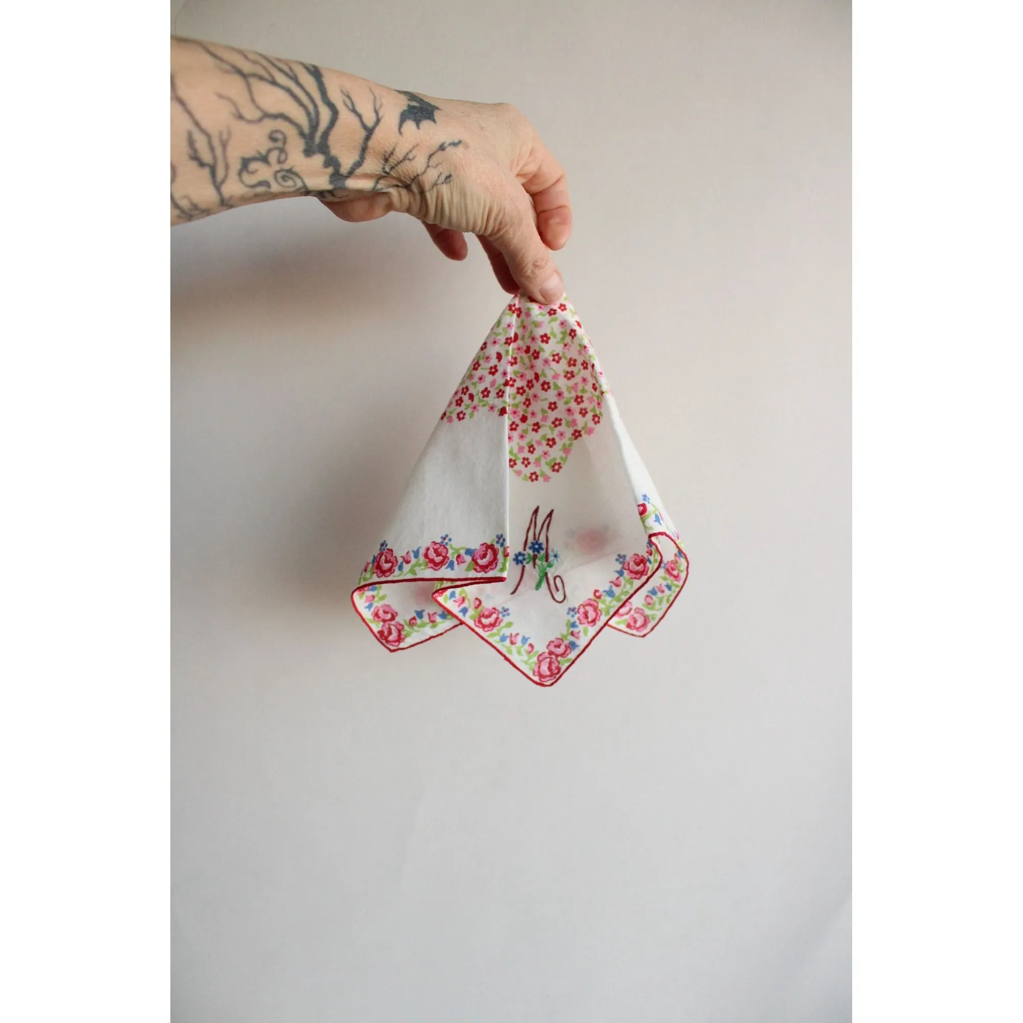 Vintage Cotton  Monogram M  Handkerchief