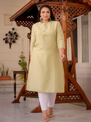 Women Plus Size Green Silk Blend Kurta