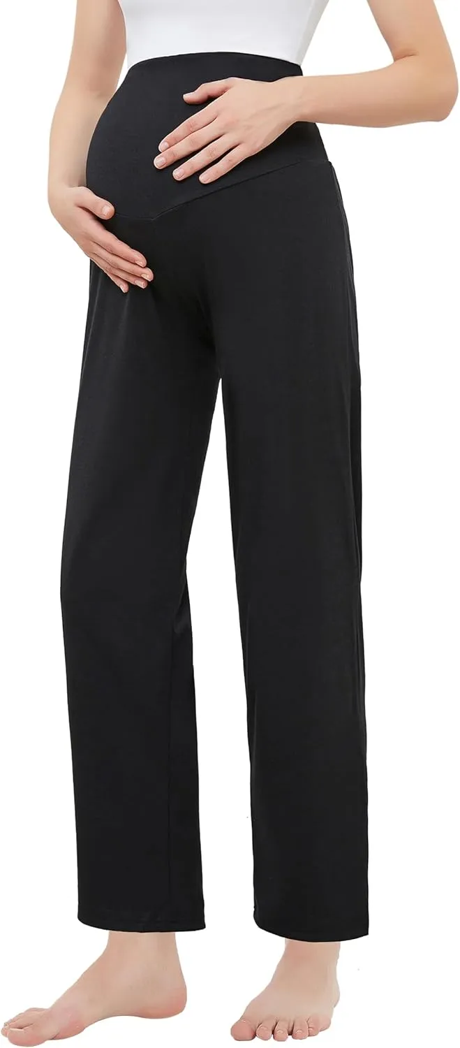 Women's Maternity Pants Casual Loose Wide/Straight Leg Comfy Palazzo Lounge Pant Pregnancy Versatile Trousers