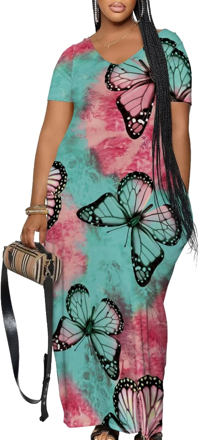 Women's Plus Size Summer Dresses Print Maxi Dresses Flowy Sundresses