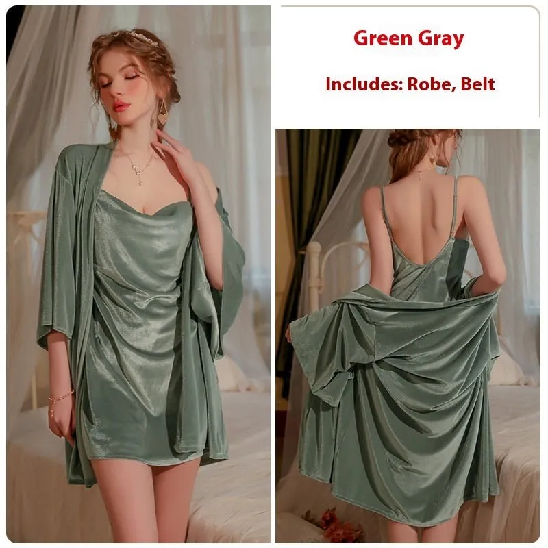 Women's velvet nightgown with a charming slit