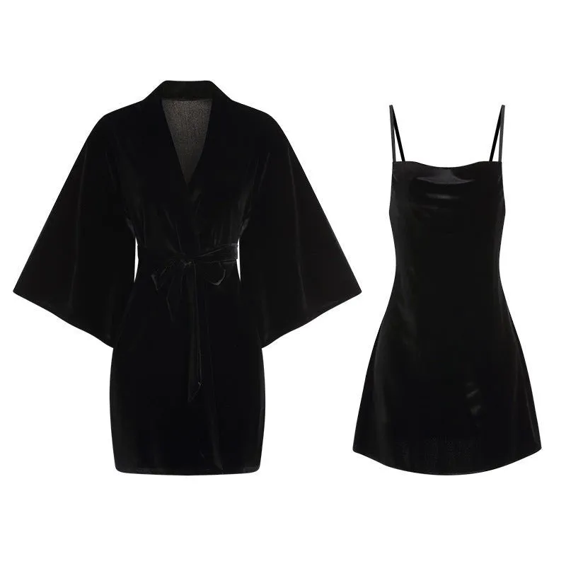 Women's velvet nightgown with a charming slit