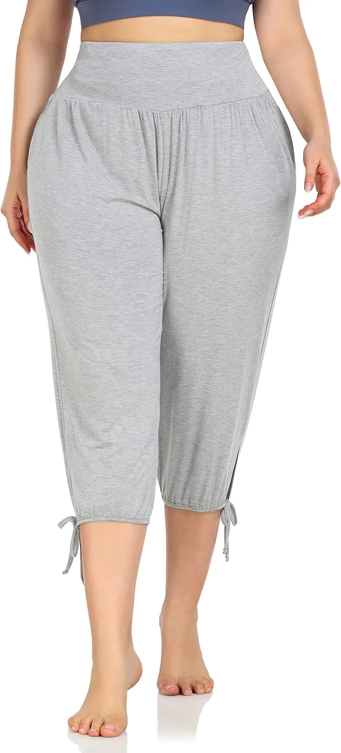 ZERDOCEAN Women's Plus Size Yoga Capri Pants Lounge Indoor Casual Comfy Relaxed Joggers with Pockets