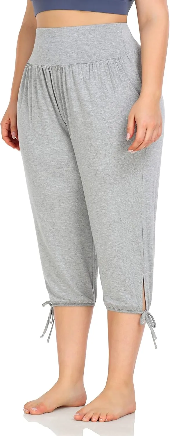 ZERDOCEAN Women's Plus Size Yoga Capri Pants Lounge Indoor Casual Comfy Relaxed Joggers with Pockets