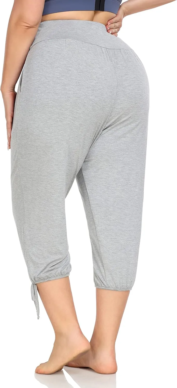 ZERDOCEAN Women's Plus Size Yoga Capri Pants Lounge Indoor Casual Comfy Relaxed Joggers with Pockets