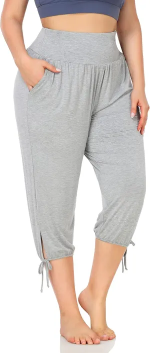 ZERDOCEAN Women's Plus Size Yoga Capri Pants Lounge Indoor Casual Comfy Relaxed Joggers with Pockets