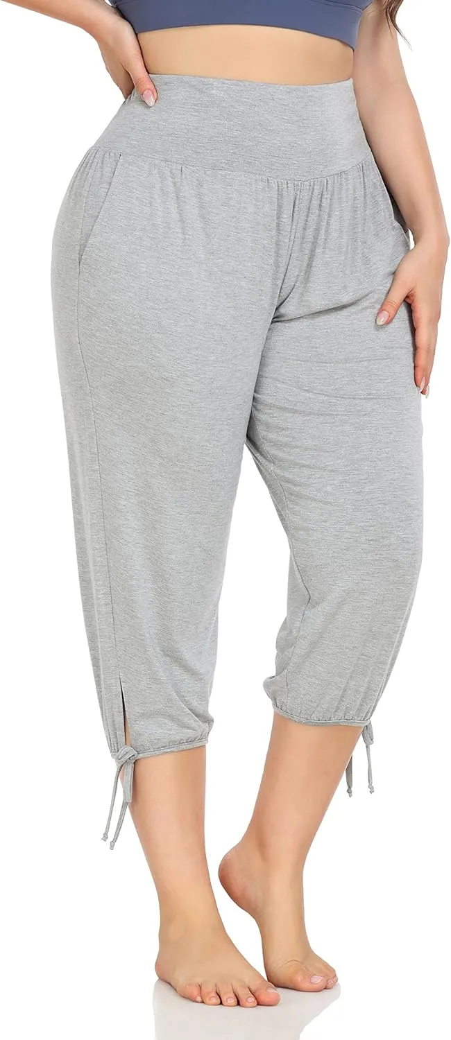 ZERDOCEAN Women's Plus Size Yoga Capri Pants Lounge Indoor Casual Comfy Relaxed Joggers with Pockets